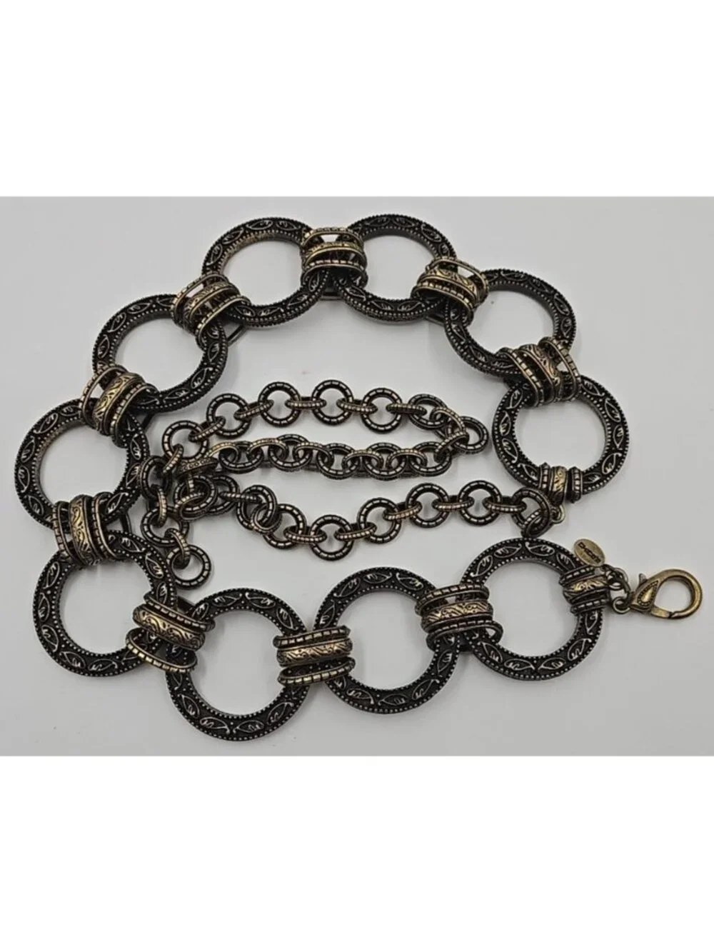Chico's Heavy Chucky Metal Chain Belt Antique Brass Finish Adjustable up to 36